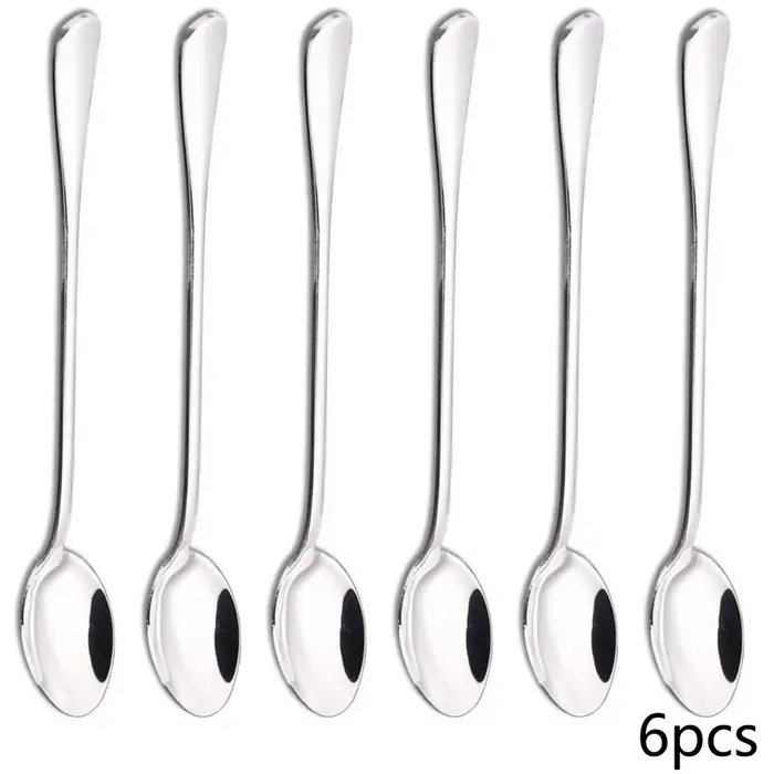 Cuillère à Long manche 6 pièces, cuillère à café épaisse en acier inoxydable, cuillère à remuer poin