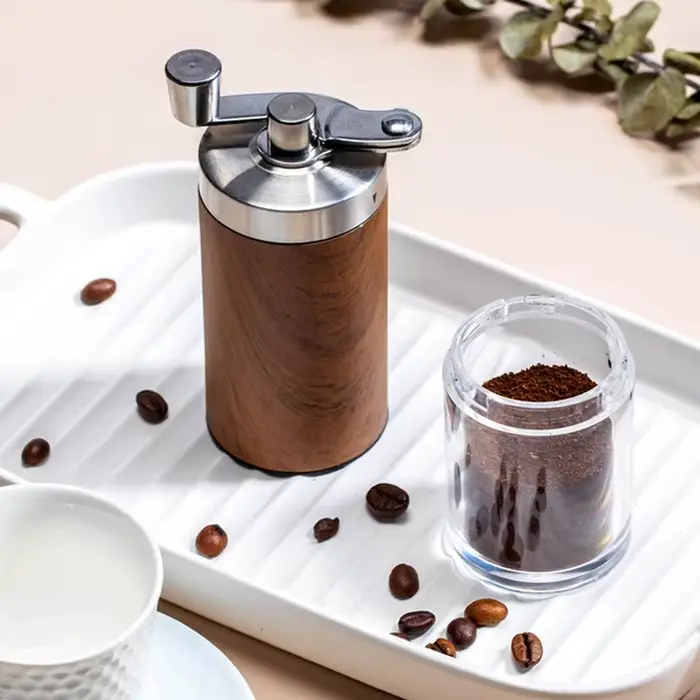Grain de café Grain de bois portable en acier inoxydable manivelle main moulin à café moulin à outils de cuisine