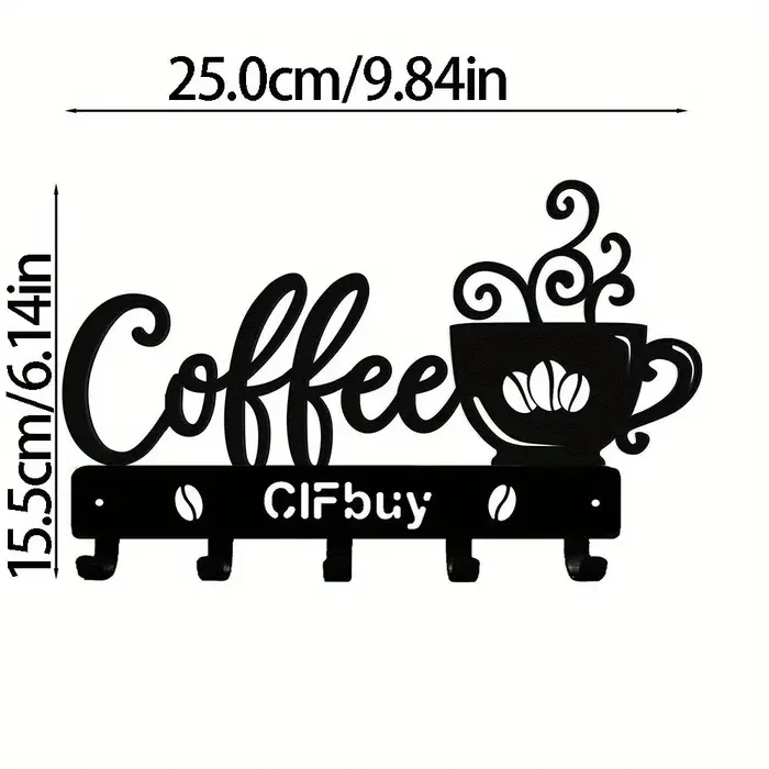 Art mural en métal rustique avec signe de tasse de café et crochets