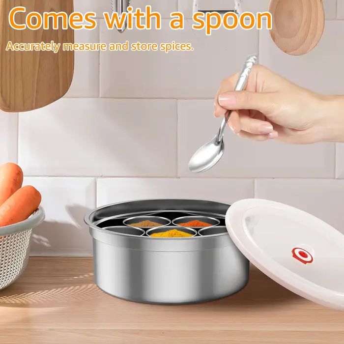 Masala Dabba Boîte à épices Récipient de stockage d'épices en acier inoxydable avec 7 compartiments