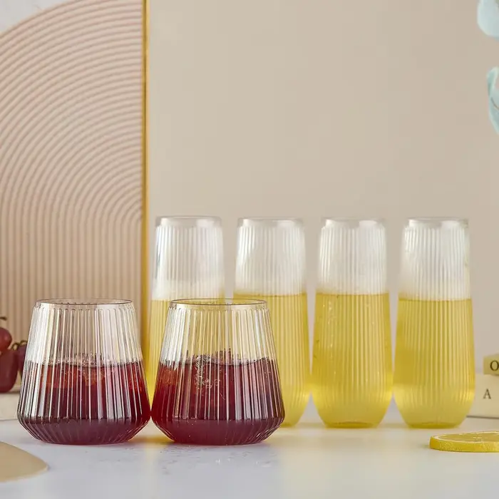 Flûtes à champagne sans pied en plastique ondulé à effet origami