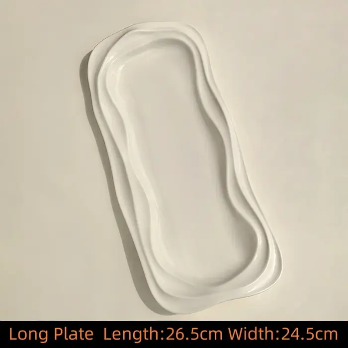Assiettes ovales en céramique à motif ondulé français – Vaisselle de 12/10/8 pouces pour la maison, 