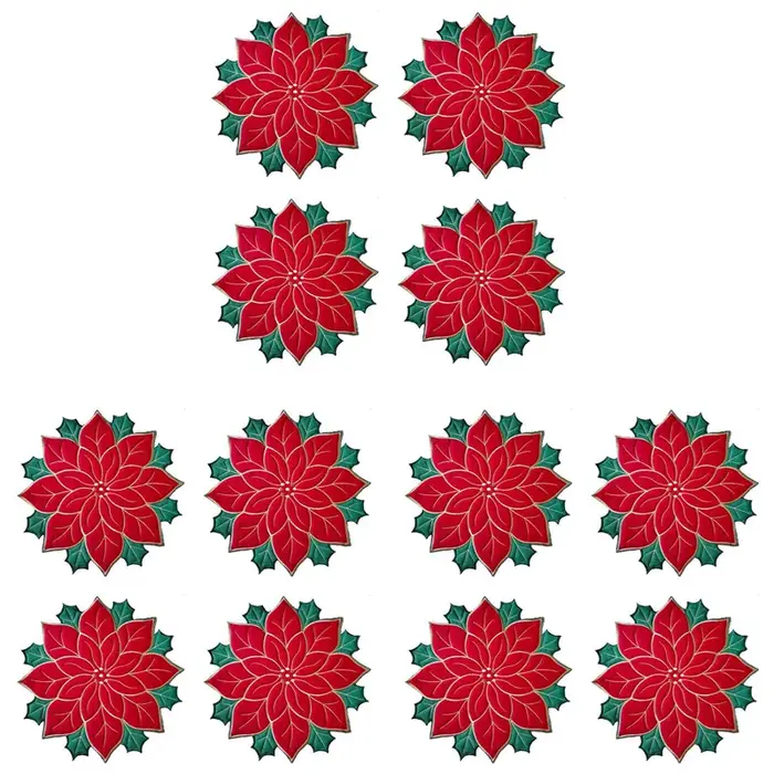 12X vacances noël napperons brodés appliques Poinsettia