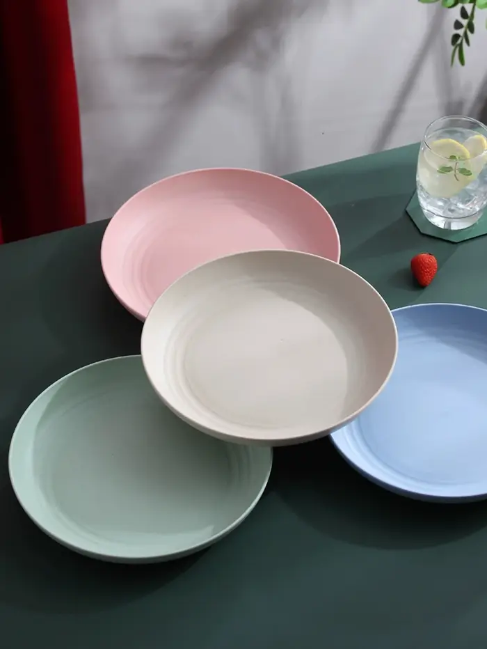 Assiettes légères en paille de blé, 4 pièces, incassables, réutilisables, ensemble d'assiettes, lava