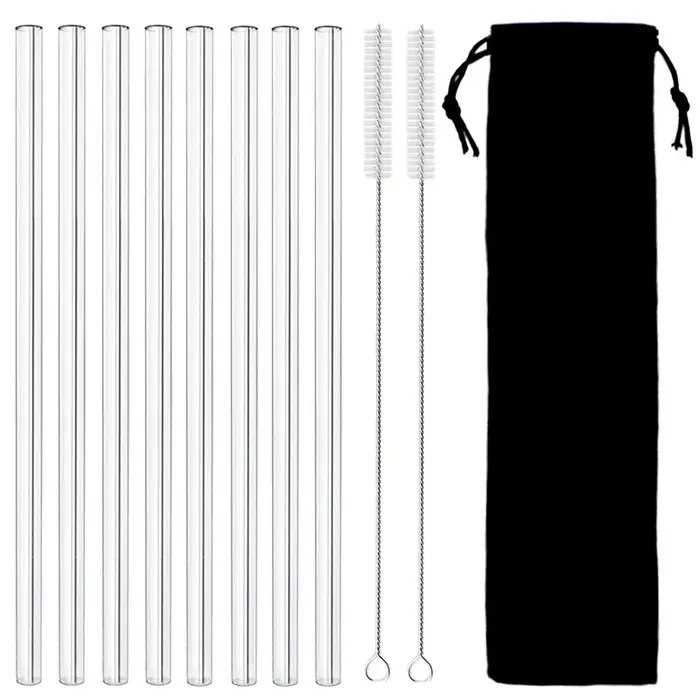 Pailles en verre réutilisables, 8 pièces, paille à boire écologique, haute teneur en Borosilicate, T