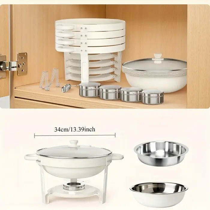 Plats de service blancs pour buffet 5QT avec couvercle en verre empilables