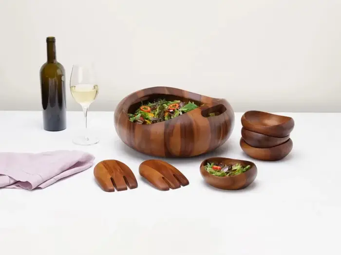 Ensemble de salade de bol de service en bois d'acacia de 15 pouces