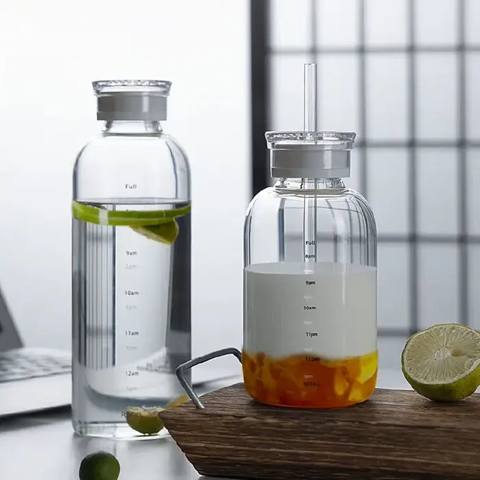 Bouteille d'eau en verre grande capacité 300/500/750 ml avec paille
