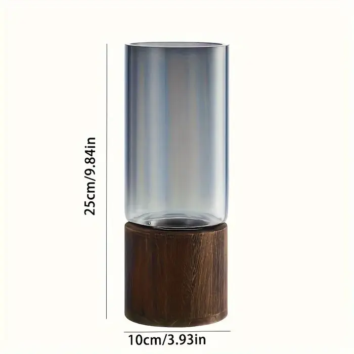 Vase en verre élégant avec Base en bois pour plantes hydroponiques