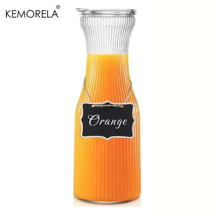 Carafe en verre côtelé de 1L avec couvercle, 1 ou 2 pièces, pour jus, bar, fêtes, café infusé à froi