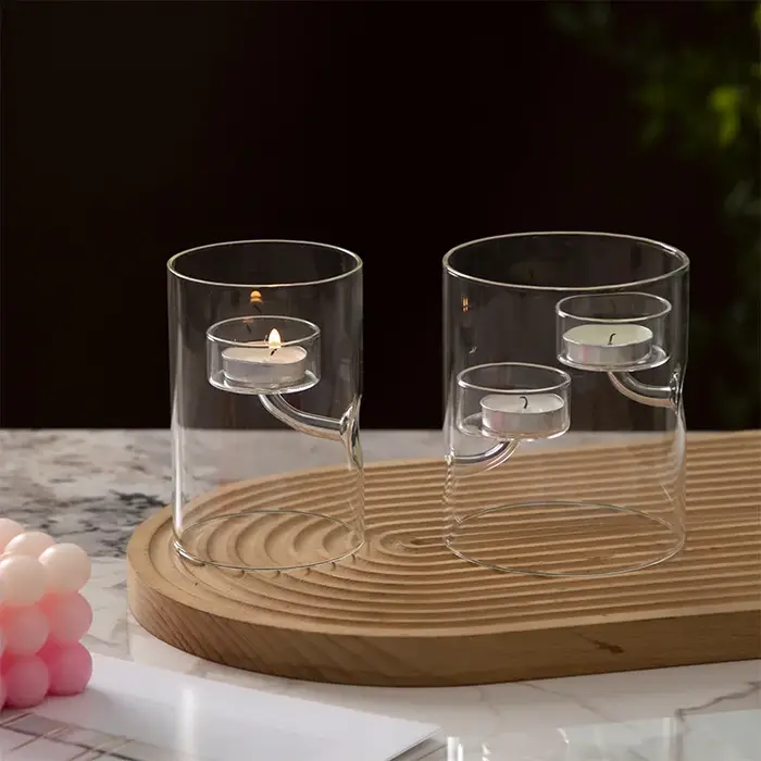 Bougeoir cylindrique européen en verre creux d'ouragan