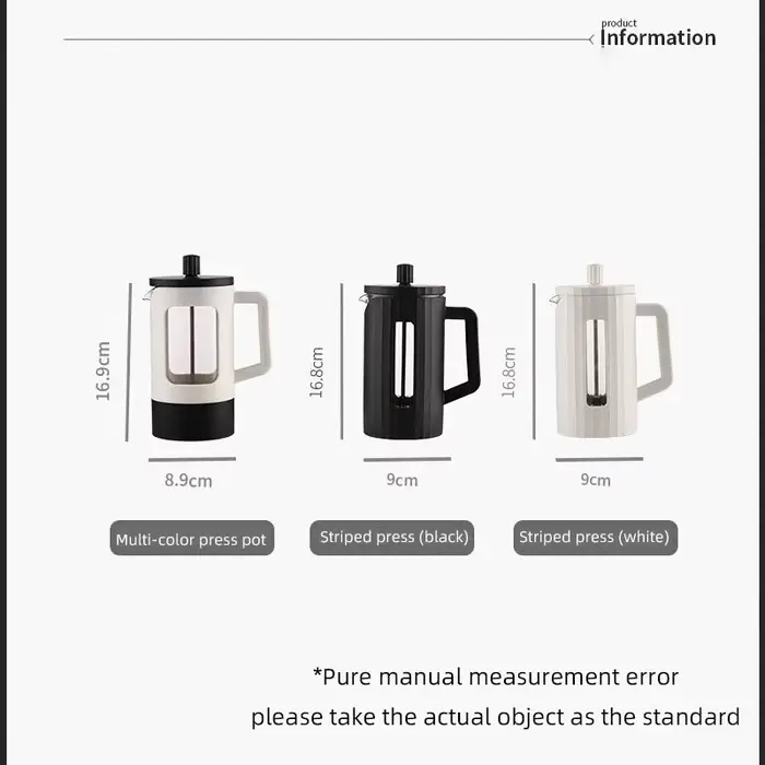 Cafetière à Pression Française en Acier Inoxydable Haute Densité et Verre Résistant à la Chaleur