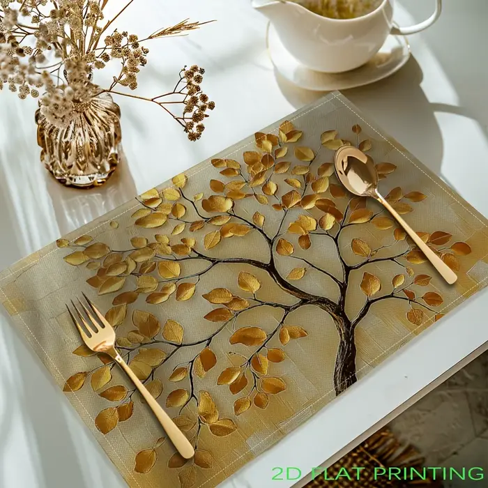 Sets de table imprimés feuilles d'or, sets de table lavables pour la décoration de la table de cuisi