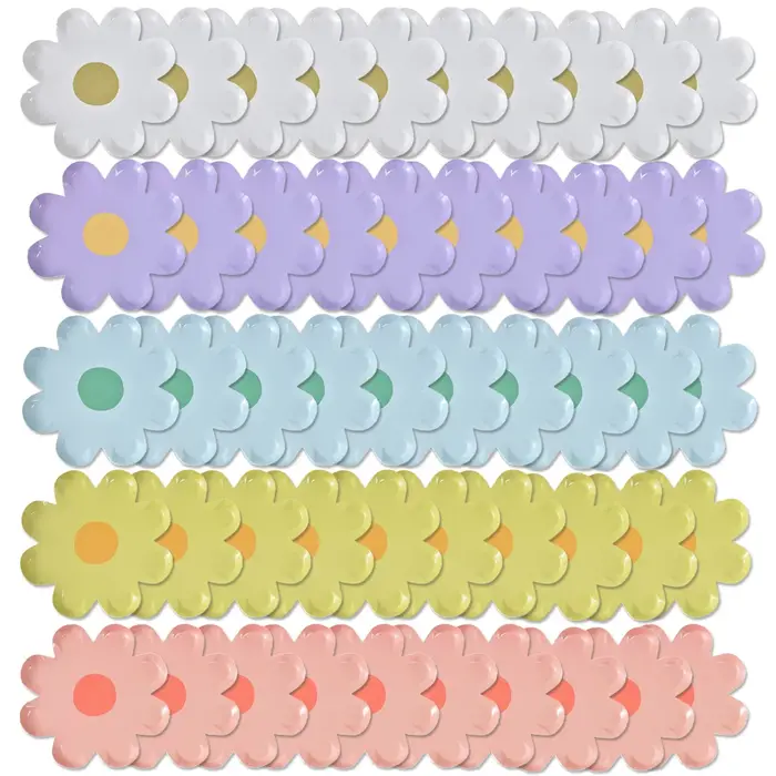 Lot de 10 assiettes jetables en papier motif marguerite pour gâteaux