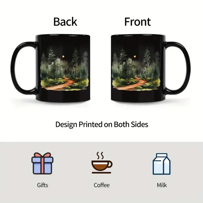 Tasse en céramique, sentier de la forêt noire avec motif lune et arbre