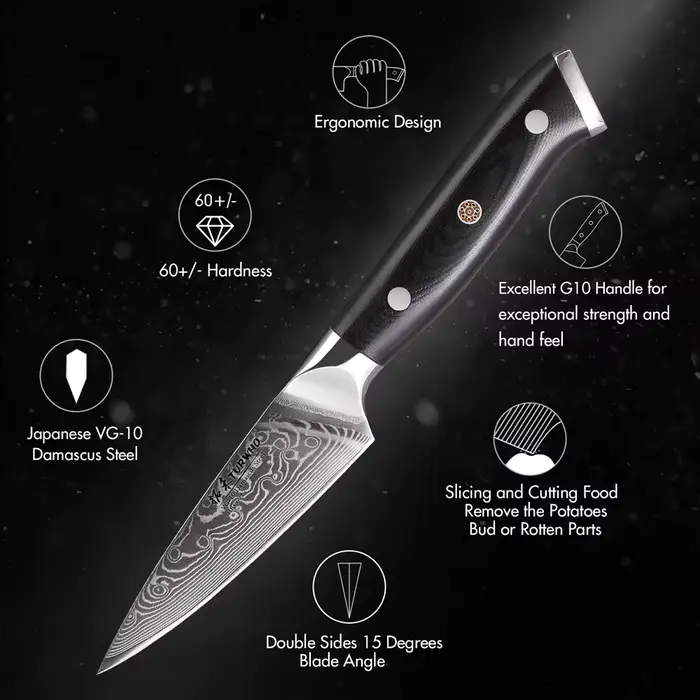 TURWHO 3.5 "couteau d'office professionnel en acier damas couteau de cuisine coupe de Chef épluchage