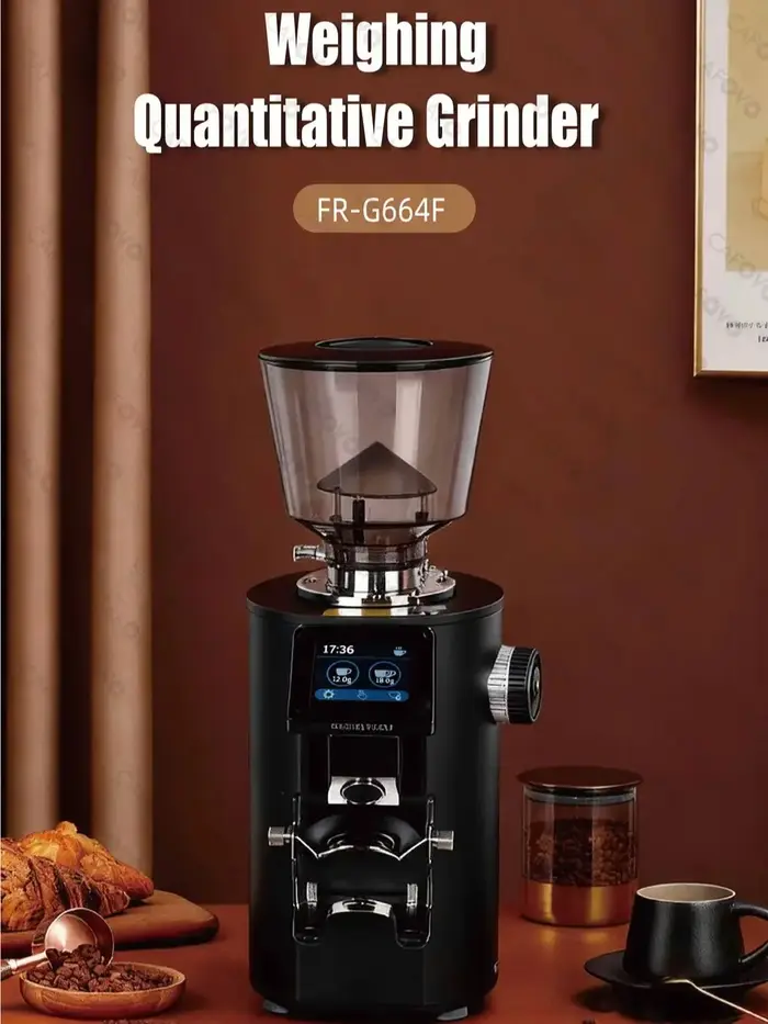 CAFOVO G664F moulin à café quantitatif de pesage professionnel 64mm fraise plate écran tactile broyeur à expresso pour Barista à domicile