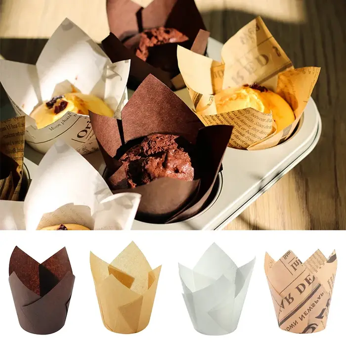 Gobelets en papier pour muffins tulipes, 50 pièces, anti-huile, doublure de Cupcakes, boîte à muffin