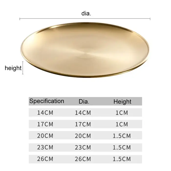 Disque de salle à manger rond en métal en acier inoxydable