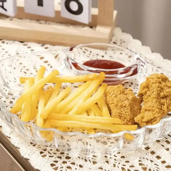 Assiette à boulettes transparente avec disques à vinaigre