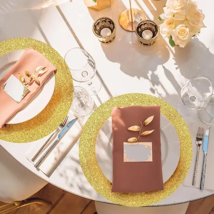 10 pièces de sets de table ronds jetables en papier doré pailleté de 35 cm pour la décoration