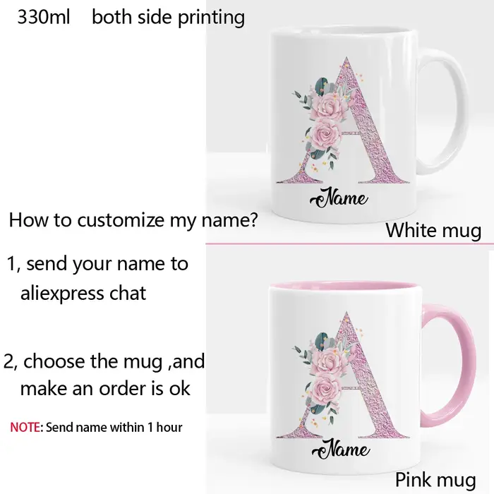 Tasse à café florale personnalisée avec nom, tasse à thé et lait créative, tasses pour l'eau, le thé
