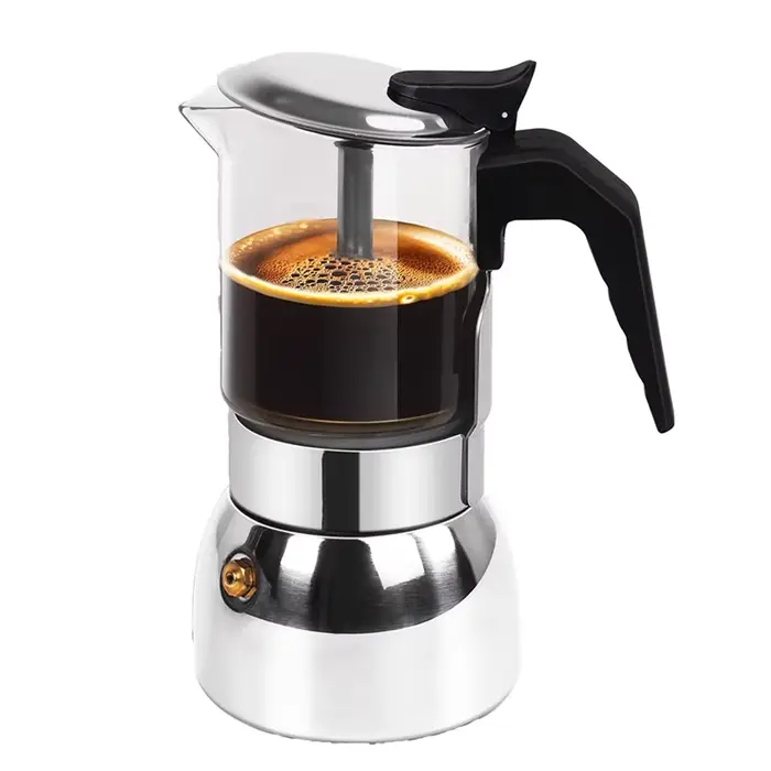 Machine à café italienne en acier inoxydable Moka Pot 9 tasses verre clair cuisinière cafetière expresso 450Ml 15Oz