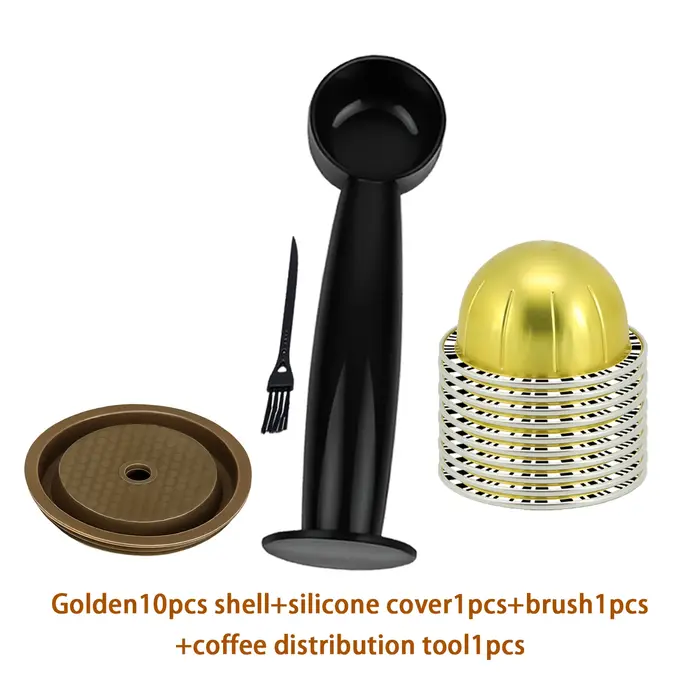 Coque de filtre à café réutilisable en or, dosette à café rechargeable avec outils de pressage compl