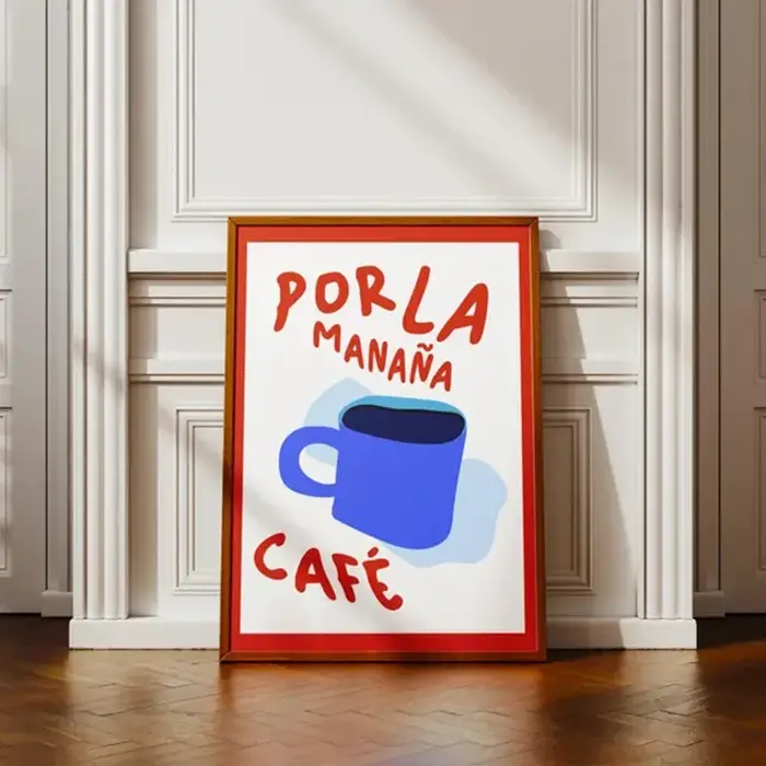 AZNM Por La Manana Cafe - Tableau mural sur toile avec tasse de café bleue et texte espagnol - Impre