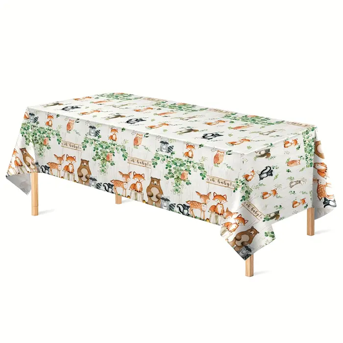 Ensemble de nappe en forme d'animaux de la forêt, 3 pièces, décor de fête à thème de la forêt, plastique imperméable pour anniversaire, réception-cadeau pour bébé, 54x108 pouces, jetable