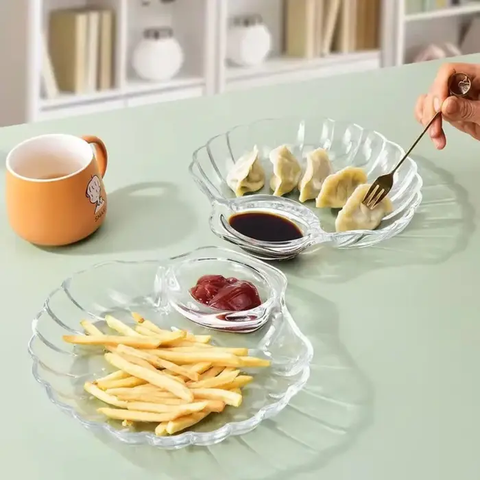 Assiette à boulettes transparente avec disques à vinaigre