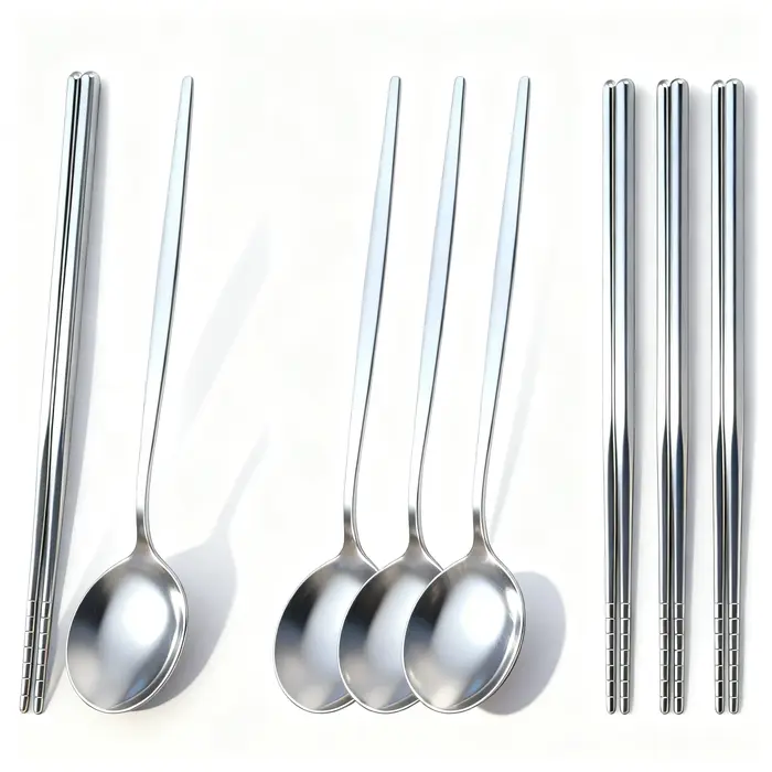 Ensemble de couverts noir, or et argent, 8/12 pièces, baguettes et cuillères en acier inoxydable, va