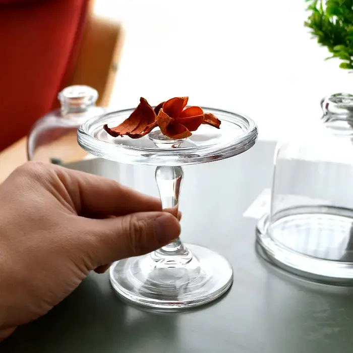 Assiette à gâteau en verre nordique avec couvercle