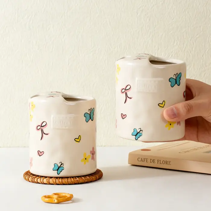 Tasse à café en céramique créative à rayures motif pomme