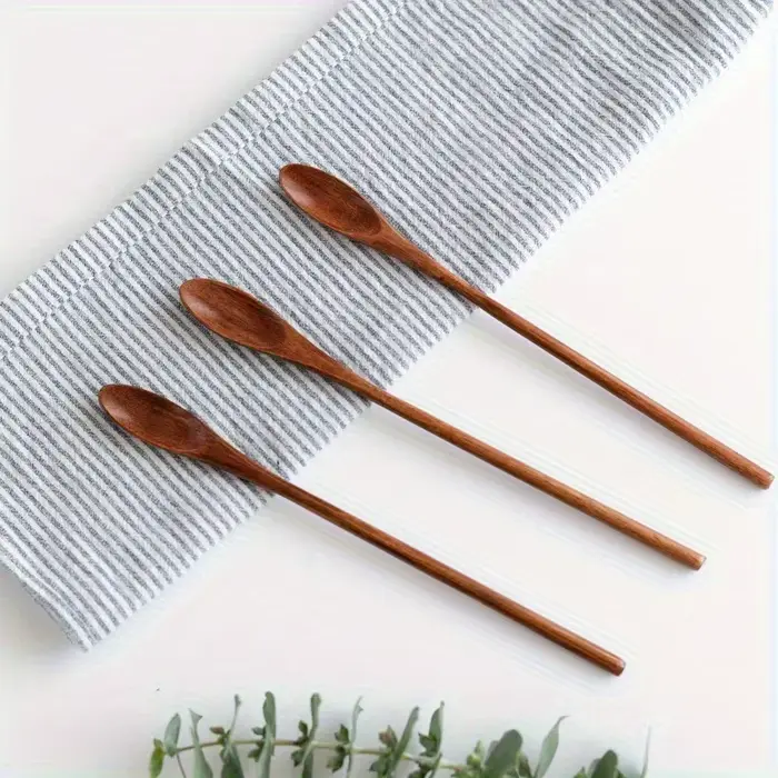 Cuillère en bois faite à la main exquise, style occidental, longue cuillère Bing avec cuillère à rem