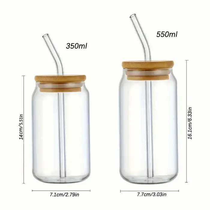 Tasse en verre en forme de boîte avec couvercle et paille