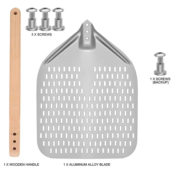 Pelle à Pizza perforée en aluminium de 12/14 pouces, avec poignée amovible, antiadhésive, four, pale