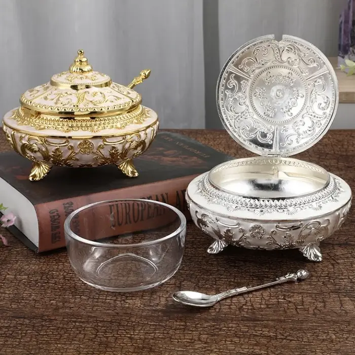 Pot de grains de café, alliage de fleurs gravées avec couvercle