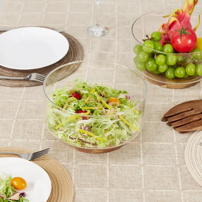 Bol à fruits en verre créatif grand bol à salade Base en bois collations pop-corn noix bols de rangement maison noël Snack conteneur de stockage