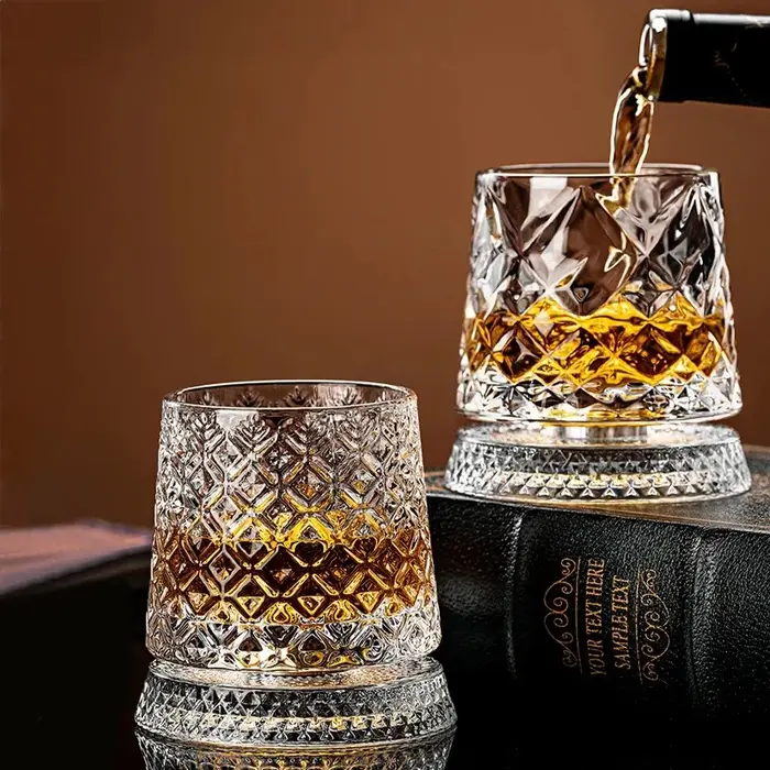 Verres à whisky rotatifs avec Base en verre