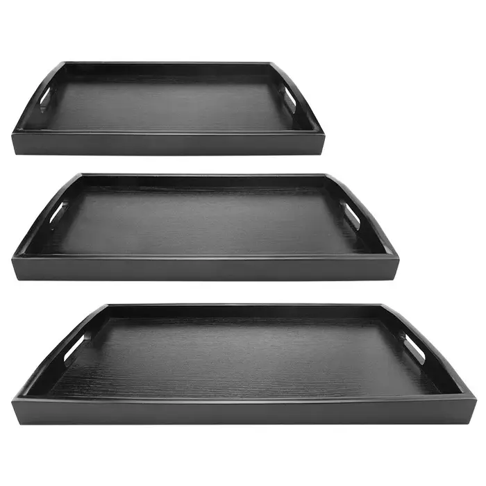 Palette de service rectangulaire en bois noir