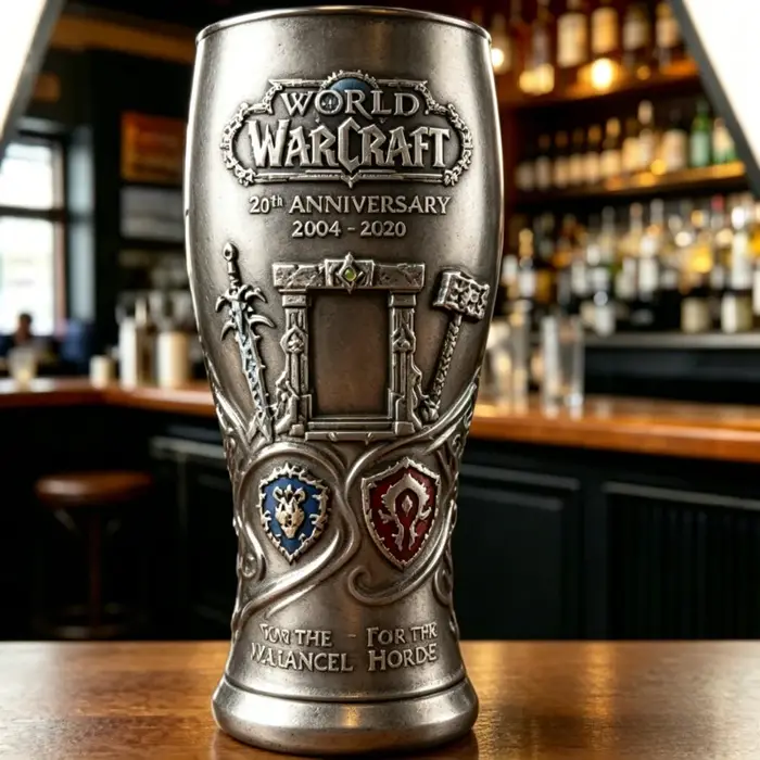 Tasse en verre World of Warcraft 22e anniversaire 2004-2026 Alliance & Horde, mug à bière de collection pour les fans
