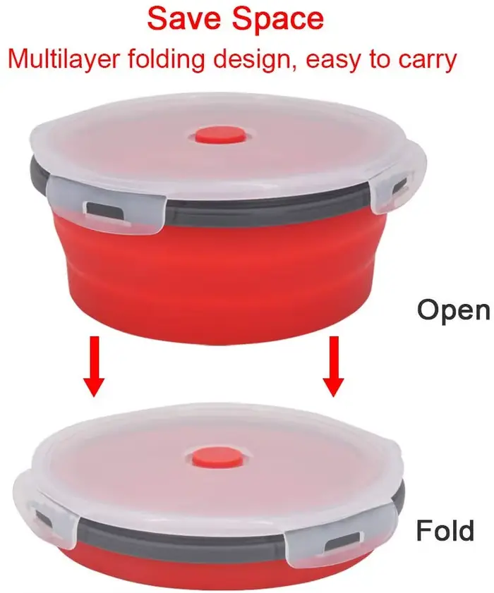 Boîte à déjeuner pliante ronde en Silicone, bol pliant pour micro-ondes, récipient alimentaire pliab