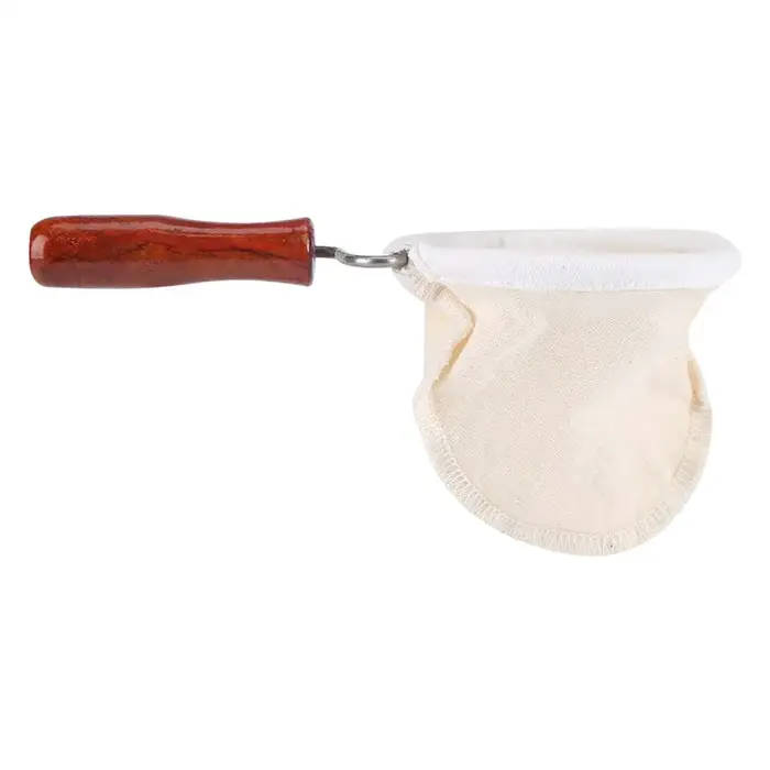 Filtre à café réutilisable à poignée en bois, en tissu de flanelle fait main, lavable, pour café fil