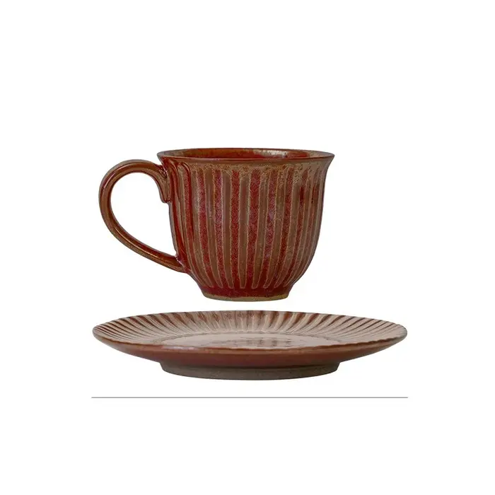 Un ensemble de tasses et assiettes tasse à café Style rétro en céramique rayé bureau thé de l'après-midi poterie