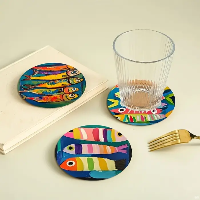 Dessous de verre circulaire en bois coloré 2D