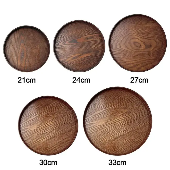 Plateau de service rond Vintage en bois 21/24/27/30/33cm