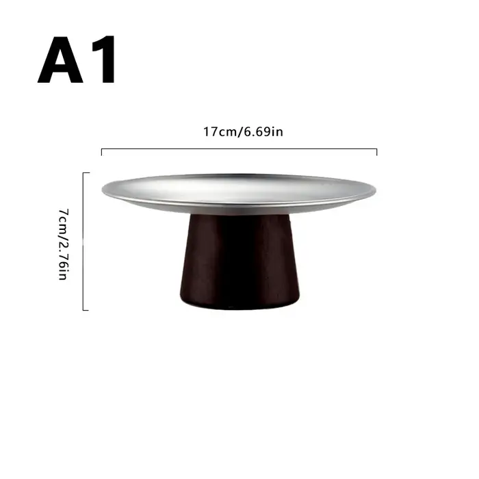 Assiettes de Table en acier inoxydable, bol à fruits de cuisine avec Base en bois, assiette à gâteau