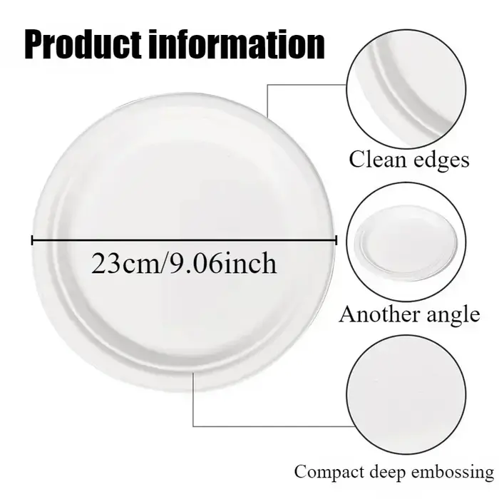 Assiette en papier circulaire jetable biodégradable de 9 pouces