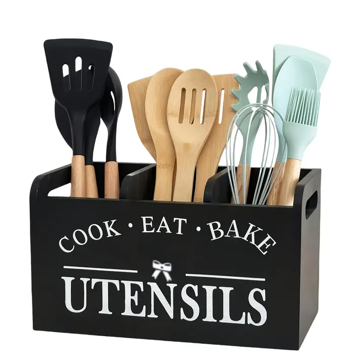 Porte-couverts avec 3 compartiments, boîte à couverts en bois, adapté aux compteurs de cuisine, boît